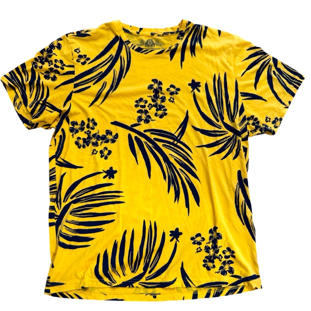 AMERICAN RAG men’s yellow T-shirt with black tropical graphics, size XL
